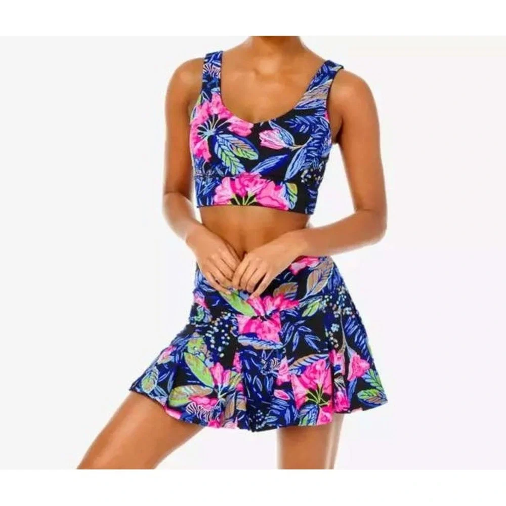 Lilly Pulitzer San Remo Luxletic Floral Skort & Sport Bra Top Set Women's Large